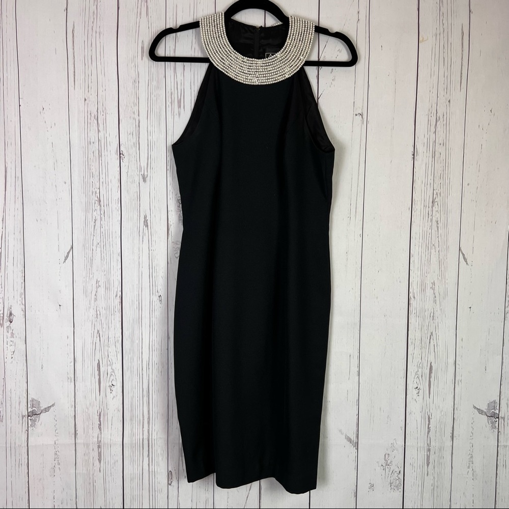Alex Evenings | black dress with beaded collar